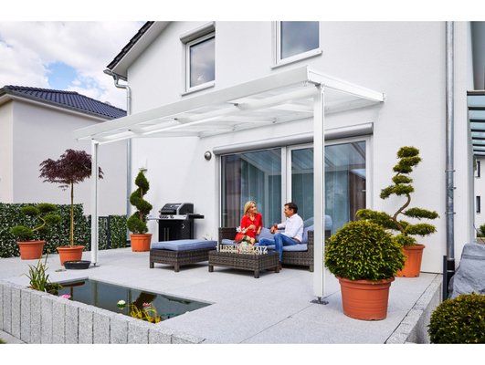 Hliníková pergola Terrassendach Premium - čirý polykarbonát / bílá konstrukce