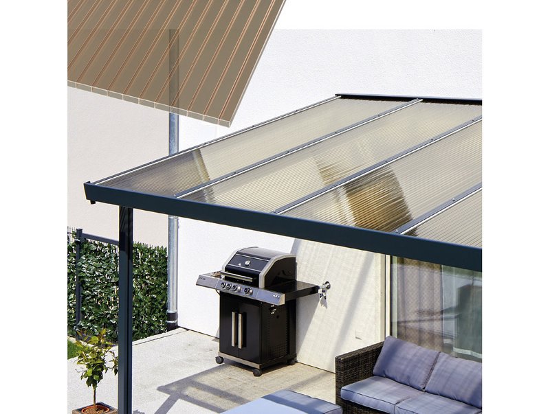 Hliníková pergola Terrasendach Premium - bronzový akryl / antracitová konstrukce